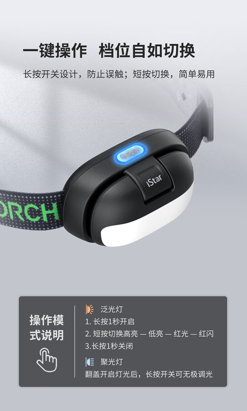 NEXTORCH IStar翻盖无极调光头灯强光高亮露营徒步夜钓可充电头戴式户外头灯儿童头灯 iStar头灯