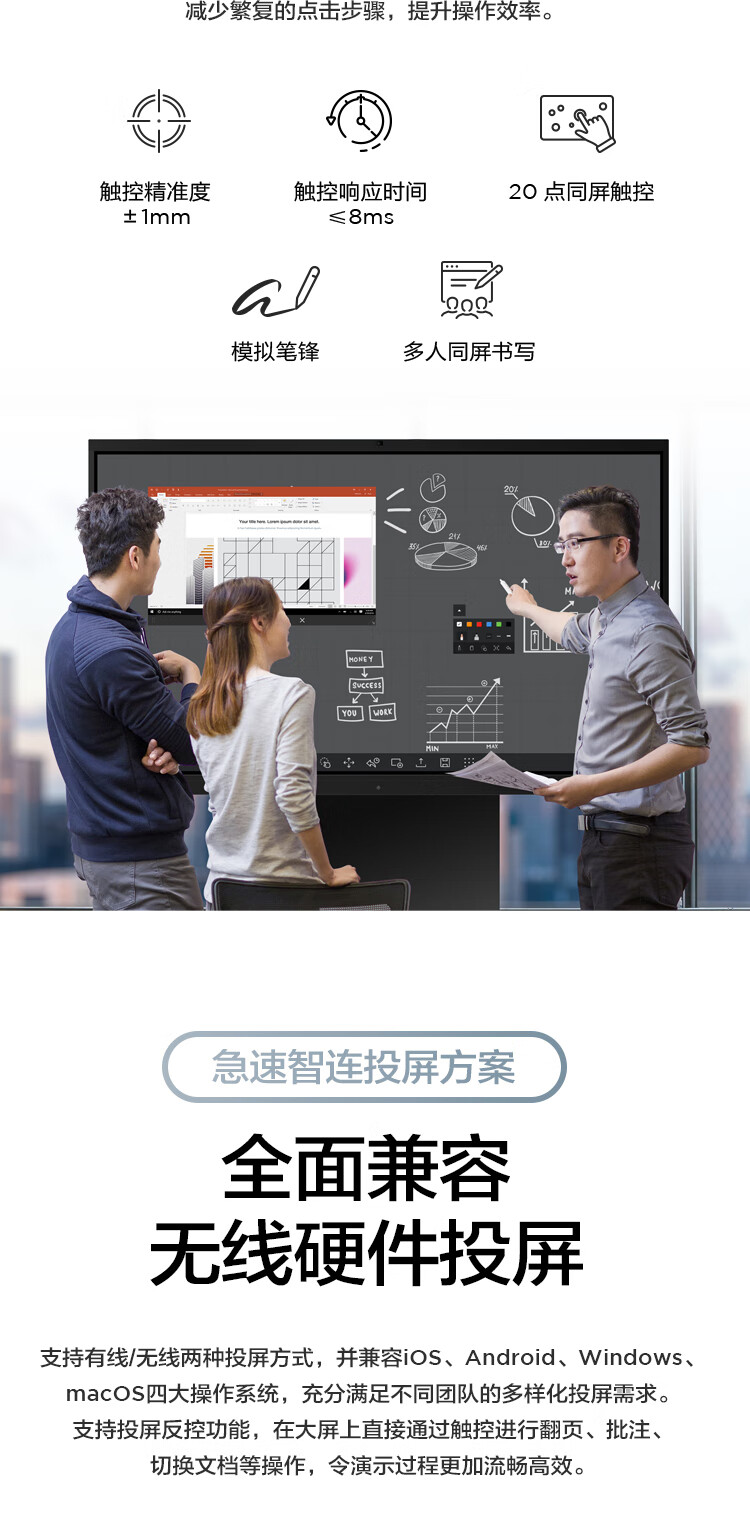 联想thinkplus 会议平板S75Pro 75英寸电子白板视频会议多媒体触摸一体机显示屏+传屏器+支架+Win10电脑模块