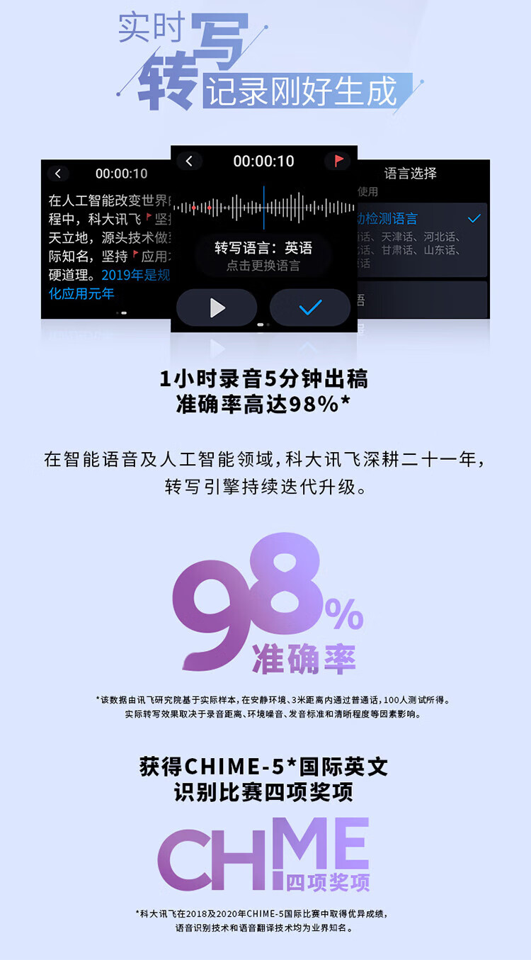 科大讯飞（iFLYTEK）AI智能录音笔SR101转写 中英文实时互转   16G+云储存 星空灰