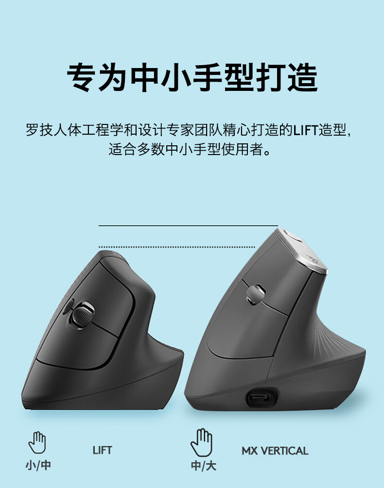 罗技（Logitech）Lift人体工学鼠标 垂直鼠标 小手鼠标 无线蓝牙鼠标 3台设备秒切换 粉色