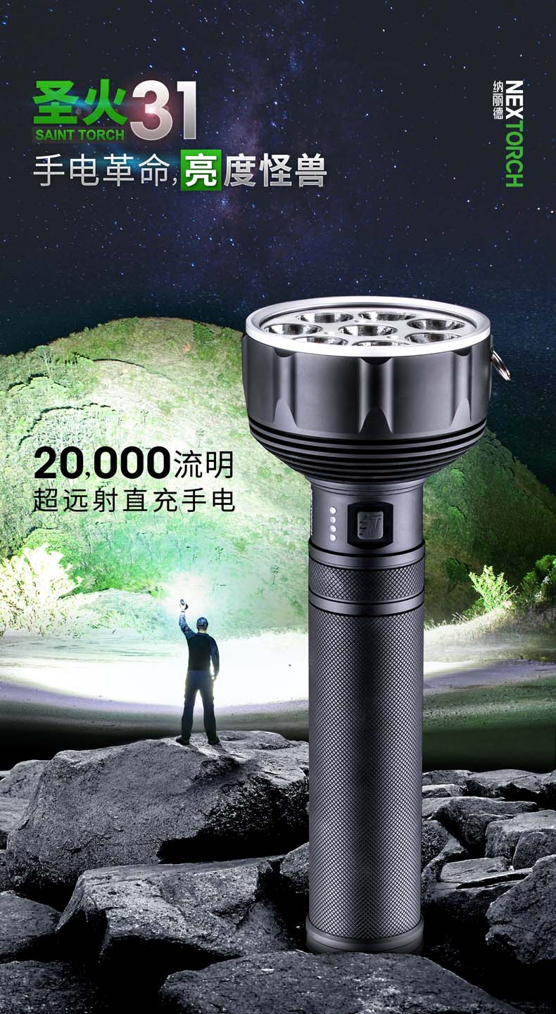 NEXTORCH 圣火31强光搜索手电筒大型户外救援探洞手电探照灯巡逻灯20000流明可充电
