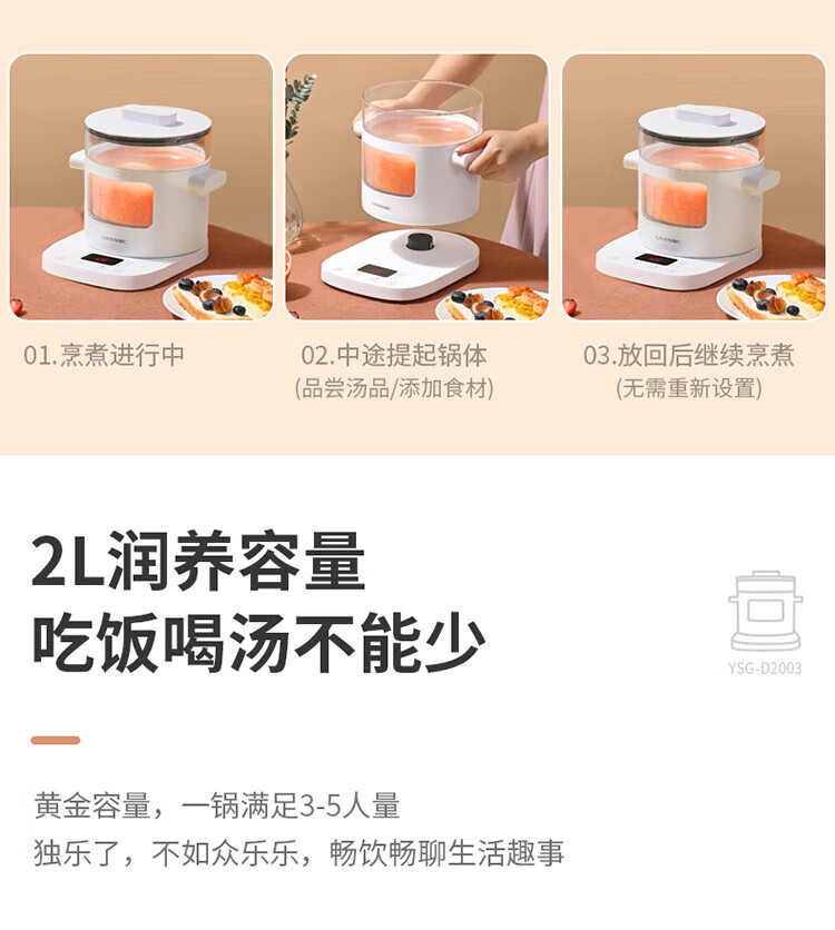 利仁（Liven）养生壶 电炖锅 电火锅 燕窝炖盅 电煮锅 婴儿煮粥锅熬粥YSG-D2003