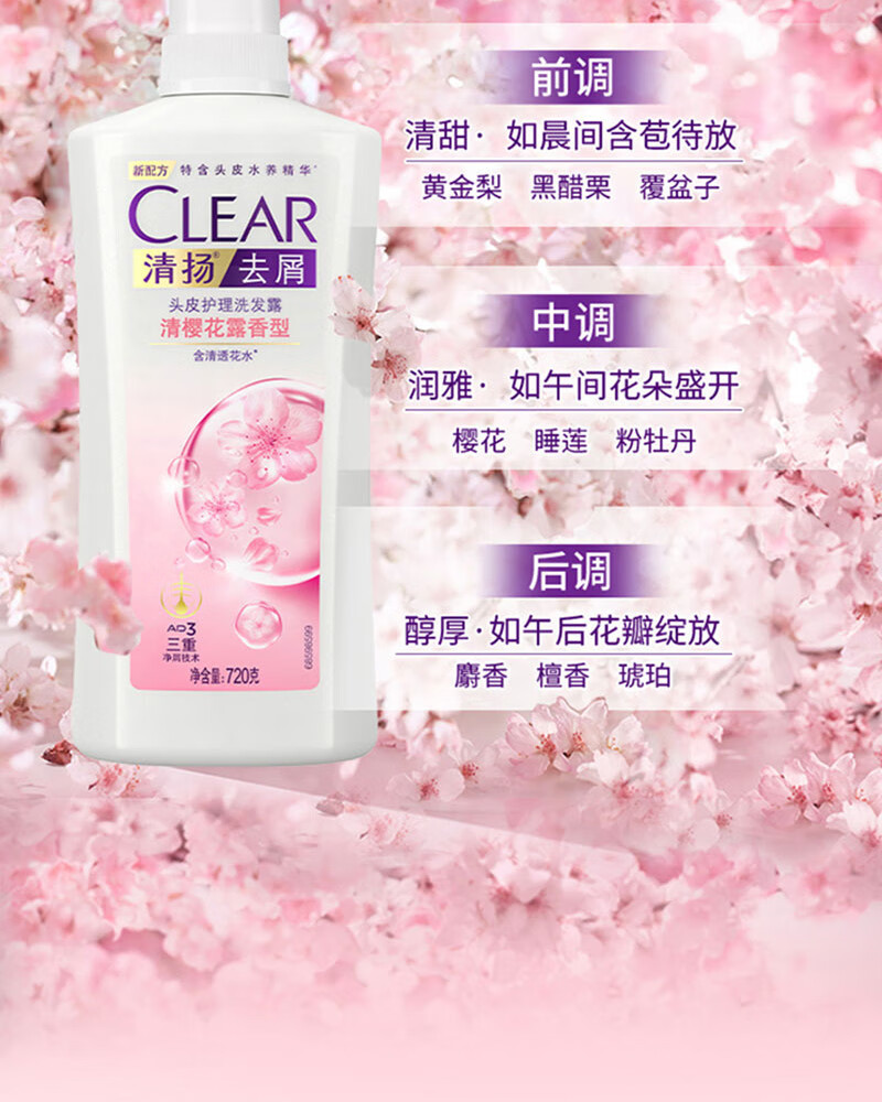 清扬去屑洗发水套装 清樱花露香型(720*2+100*2)g新老包装随机发货
