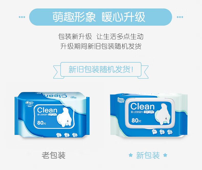 心相印EDI纯水系列80抽湿巾婴儿洁肤小白熊 5包/箱 XYM080