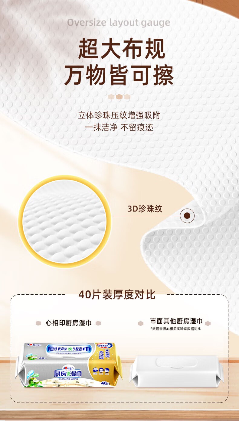 心相印厨房湿巾大包吸水吸油可替代抹布40片*3包装