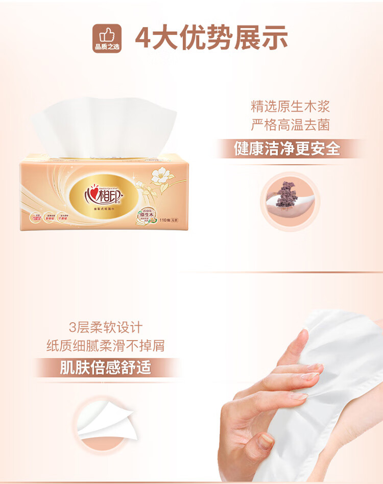 心相印软抽纸面巾经典3层110抽24包整箱售卖（新旧交替）