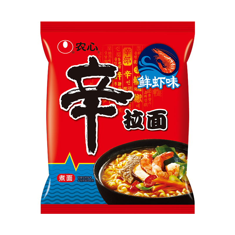 农心方便面 网红熬夜加班休闲零食 袋面泡面 辛拉面鲜虾味5连包*2包