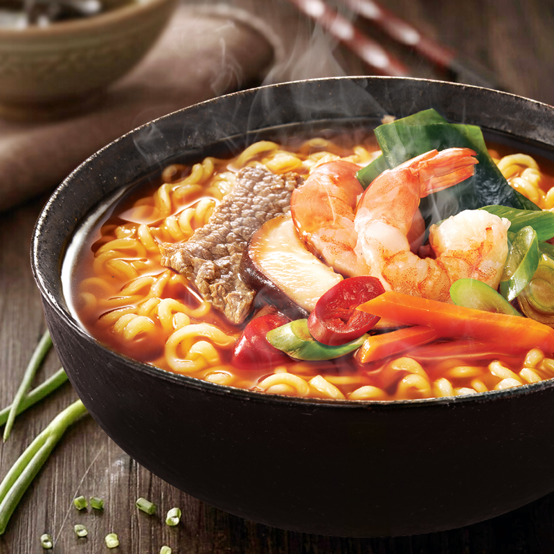 农心方便面 网红熬夜加班休闲零食 袋面泡面 辛拉面鲜虾味5连包*2包