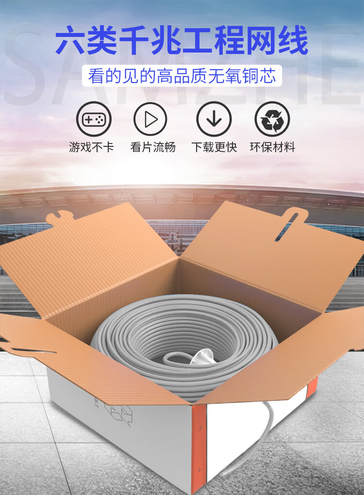 山泽(SAMZHE)六类网线(0.51±0.02mm) CAT6类非屏蔽千兆网线 纯铜线芯 家装布线网络用线 BH6100 100米