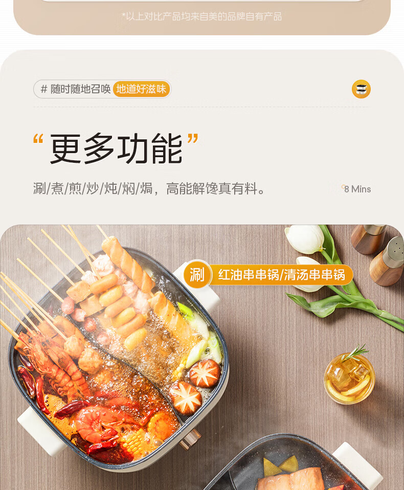 美的（Midea）电火锅家用 大容量多功能电煮锅 多功能电锅多用途锅 多功能料理锅电热锅易清洗HGS303001