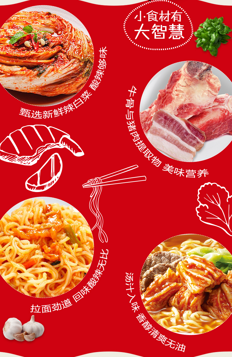 农心方便面 网红熬夜加班休闲零食 袋面泡面 辣白菜拉面5连包*2包
