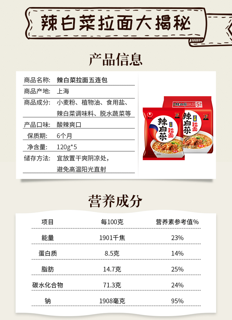 农心方便面 网红熬夜加班休闲零食 袋面泡面 辣白菜拉面5连包*2包
