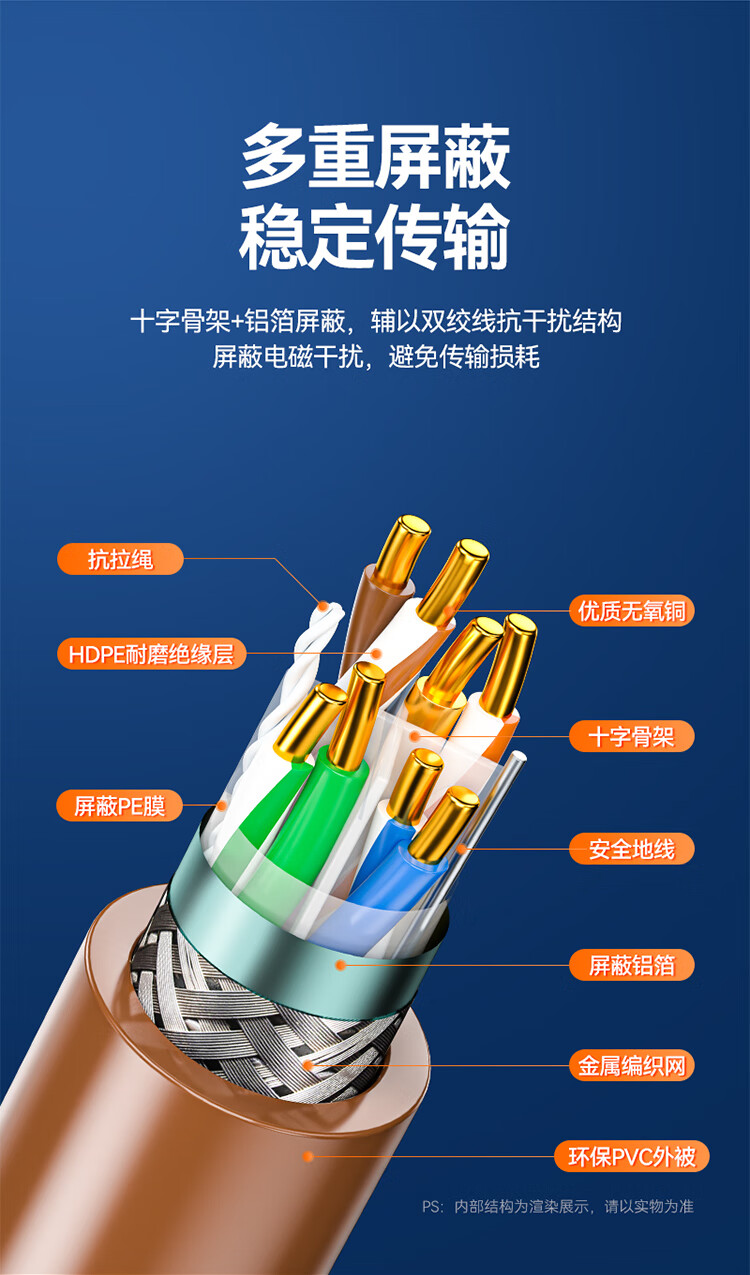 山泽(SAMZHE)六类双屏蔽网线【商用版】智能工程 CAT6类千兆网线无氧铜高速网线 棕色SFTP-6305 305米