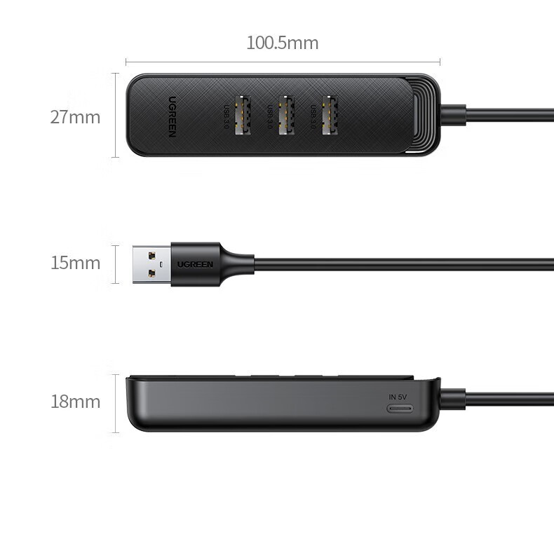 绿联（UGREEN）CM456 USB3.0分线器 高速4口拓展坞 转接头一拖多转换器线 4口USB3.0分线器 1.5米 20488