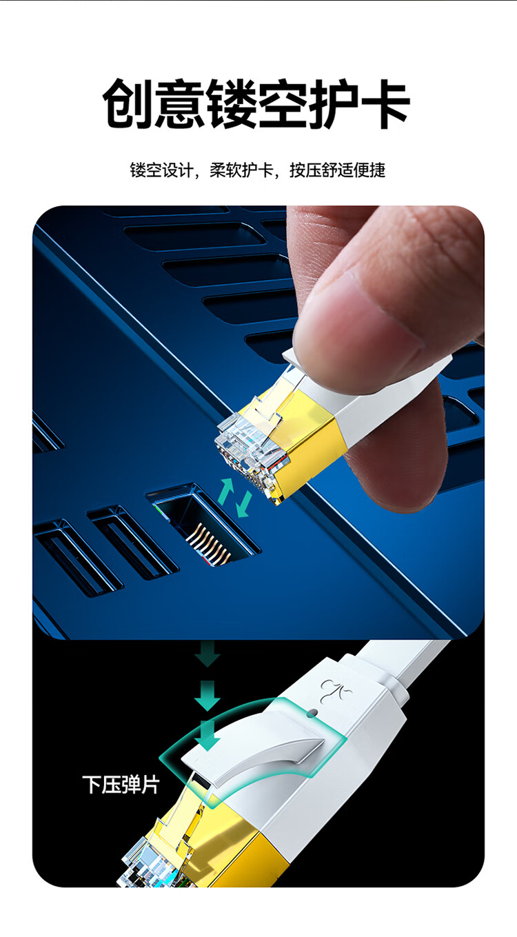 山泽(SAMZHE)六类网线 CAT6类千兆网络线 无氧铜镀金扁平软线 金属头超薄网线 白色 6080PBS 8米