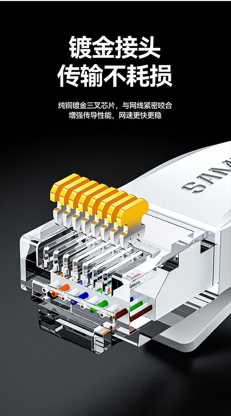 山泽(SAMZHE)六类网线 CAT6类千兆无氧铜扁平网线 电脑宽带家用监控网络连接成品跳线 白色 BBP602 2米
