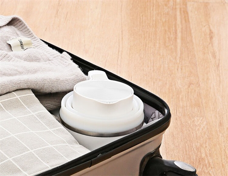 美的（Midea）电水壶/热水瓶0.6L折叠水壶旅行迷你便携式小型家用压缩电热水壶家用外出SH06Simple101白色