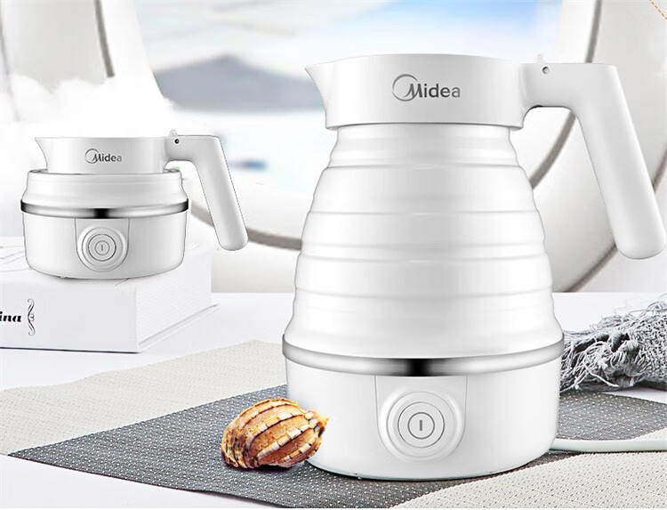 美的（Midea）电水壶/热水瓶0.6L折叠水壶旅行迷你便携式小型家用压缩电热水壶家用外出SH06Simple101白色