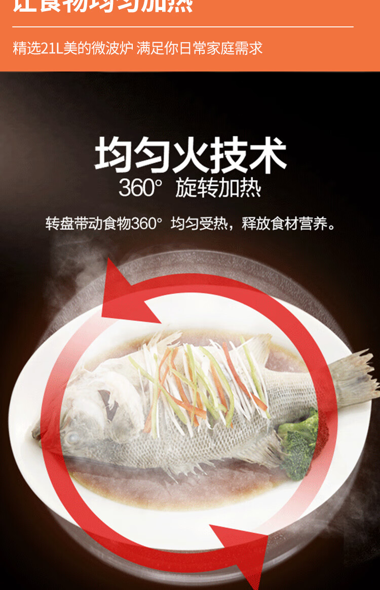 美的（Midea）微波炉办公室家用智能菜单 一键解冻 微电脑操控 360°转盘式加热 M1-L213C黑色
