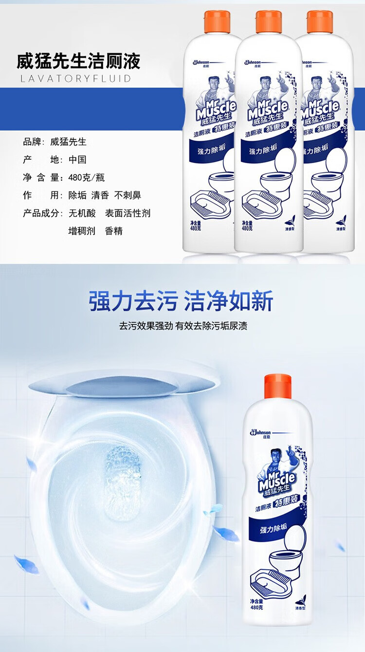威猛先生洁厕灵 厕所卫生间 马桶除垢去渍去异味 洁厕剂480g*2瓶