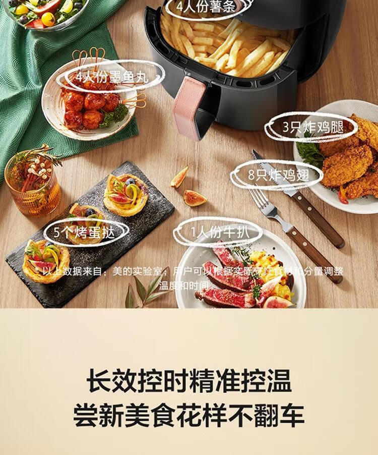 美的（Midea）空气炸锅3L多功能家用 精准控温双旋钮控制 无油空气炸锅 KZE3003TQ