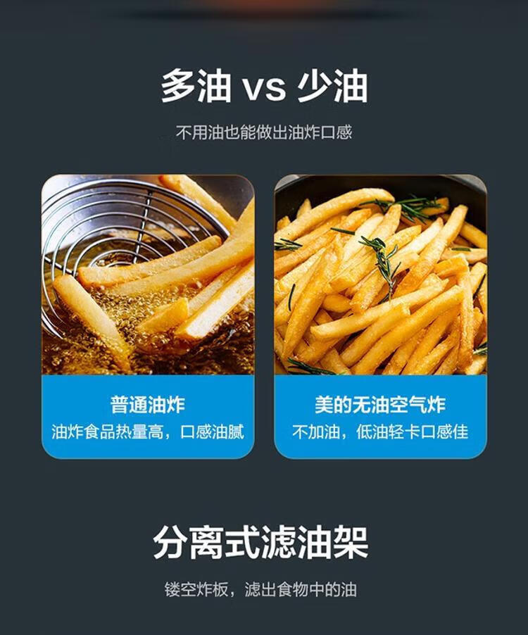 美的（Midea）空气炸锅3L多功能家用 精准控温双旋钮控制 无油空气炸锅 KZE3003TQ