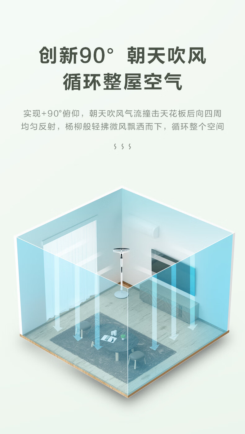 美的（Midea）电风扇落地扇9叶 智能温感3钟摇头角度轻音低噪定时远距柔风睡眠风朝天吹FSD35XBR白色