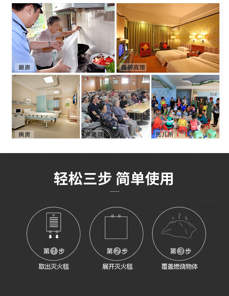 火焰战士 硅胶灭火毯家用家庭厨房工厂用灭火毯防火救生毯1.5x1.5M