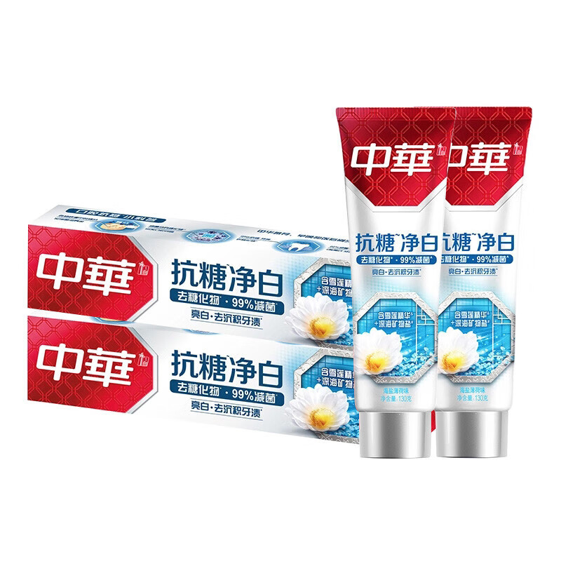 中华儿童成人防蛀护龈 抗糖净白牙膏 海盐薄荷味(130X2)g