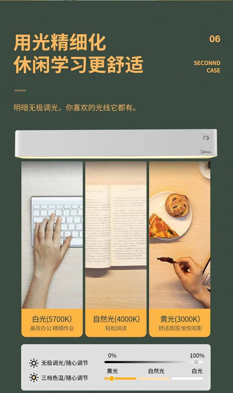 美的（Midea）小夜灯学生宿舍灯免安装磁吸酷毙灯橱柜灯管充电插电充电款MTD4-M/K-10