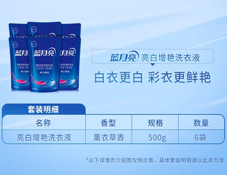 蓝月亮亮白增艳 深层洁净护理洗衣液500g*5 薰衣草香