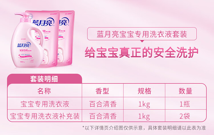 蓝月亮洗衣液宝宝洗衣液衣物温和护理1kg瓶*1+1kg袋*2