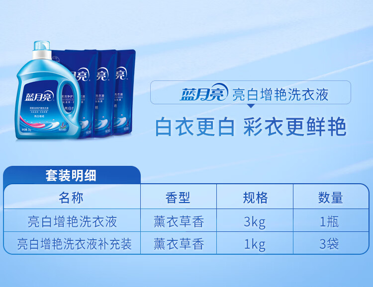 蓝月亮洗衣液机洗手洗套装 3kg+1kg*3  薰衣草香