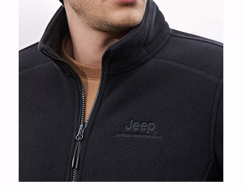 Jeep男式抓绒衣户外加厚保暖防寒J032094299品牌黑2XL