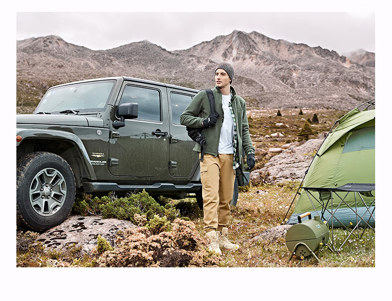 Jeep男式抓绒衣户外加厚保暖防寒J032094299品牌黑2XL