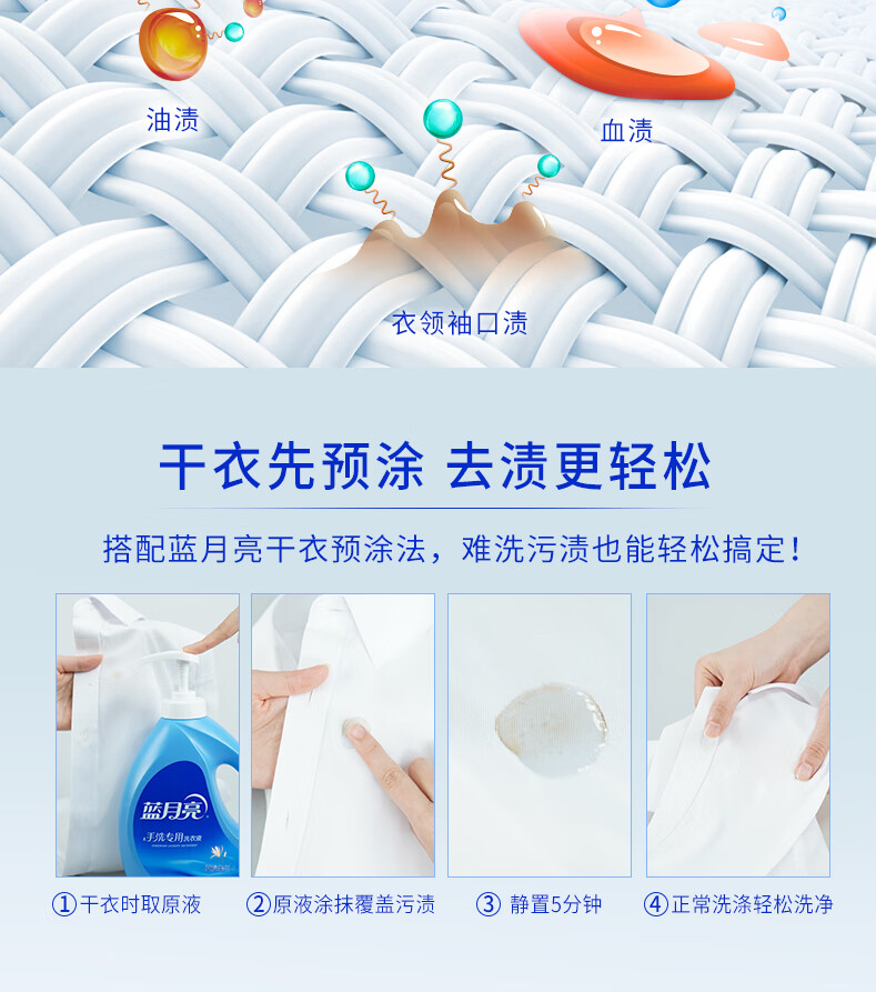 蓝月亮手洗专用洗衣液手洗神器500g瓶+风清白兰香500g*2袋