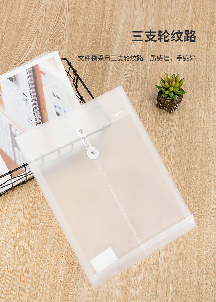 得力 (deli)A4透明文件袋 防水档案袋 招标产检资料袋 文件保护 财务票据收纳 12个装 5511A