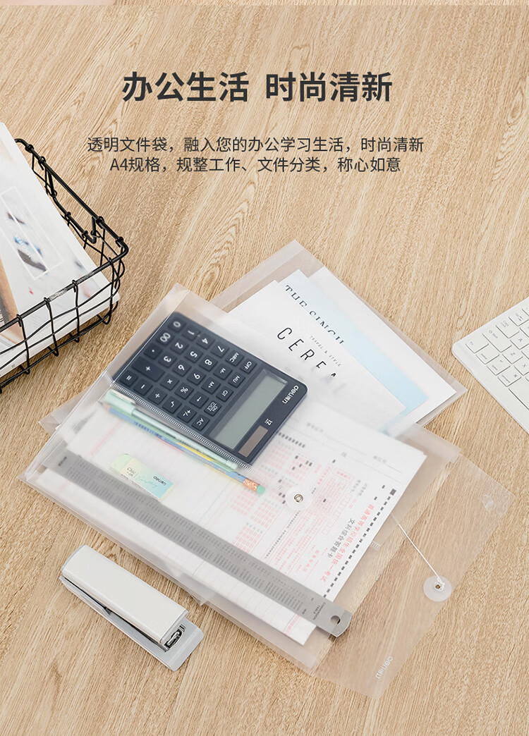 得力 (deli)A4透明文件袋 防水档案袋 招标产检资料袋 文件保护 财务票据收纳 12个装 5511A