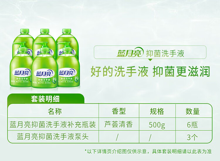 蓝月亮芦荟洗手液套装:洗手液瓶500g*3+瓶装补充装500g*3