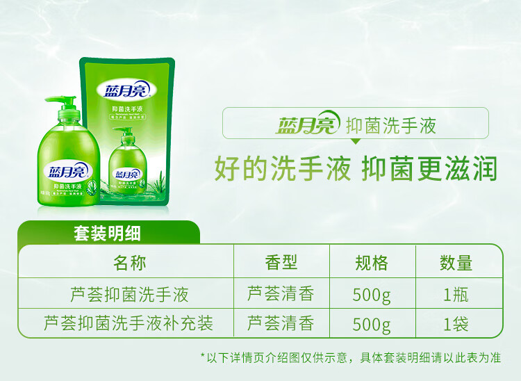 蓝月亮芦荟抑菌洗手液500g+芦荟洗手液袋装500g