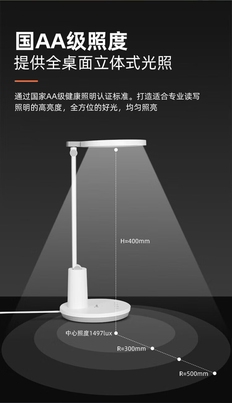 美的（Midea）台灯书桌学习MTD13-M/K-06学习全光谱无蓝光危害学生宿舍卧室灯无极调光
