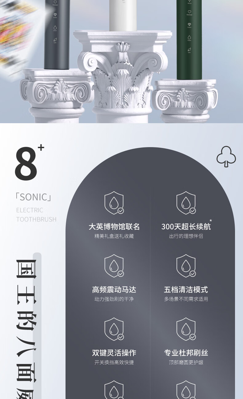 美的（Midea）电动牙刷成人 S1P-2 声波震动 300天长续航 智能换区提醒牙刷