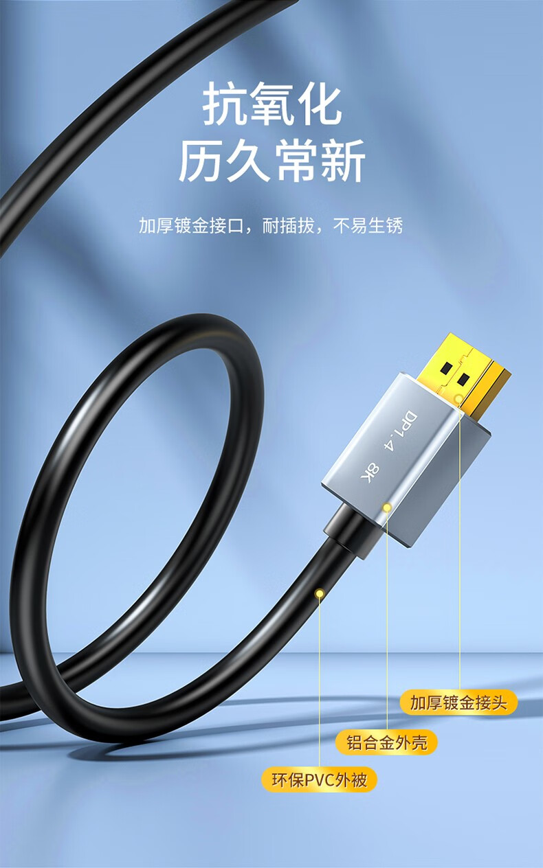 SAMZHE山泽 DP高清线8K1.4版4K144Hz 2K165Hz DP公对公连接线 1.5米-DP线1.4版【8K电竞款】DP15/