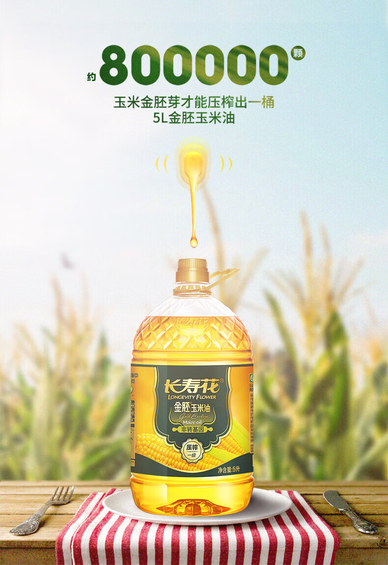 长寿花物理压榨浓香食用植物油 金胚玉米油5L