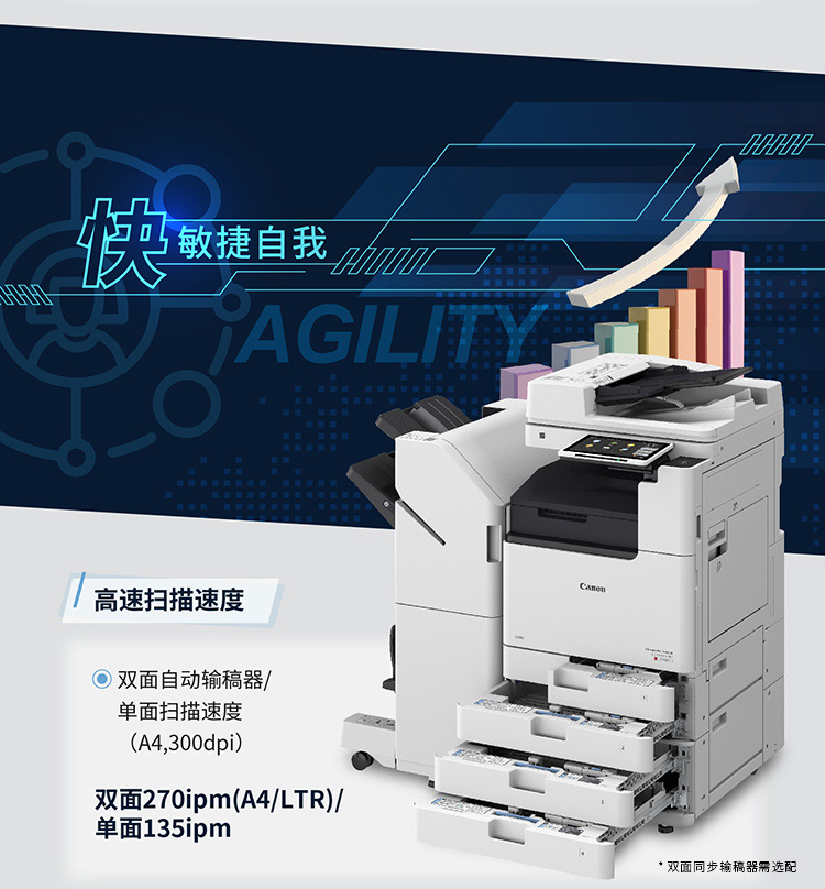 佳能（Canon）大型打印机iR-ADV DX C3826 商用办公a3a4彩色复合复印机含输稿器一体机Wi-Fi 37系列升级