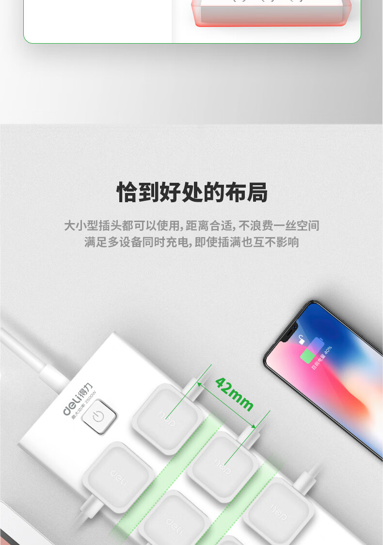 得力 (deli)USB智能插座 插排/插线板/接线板/排插/拖线板 3USB接口+6孔 总控3米 18284-03