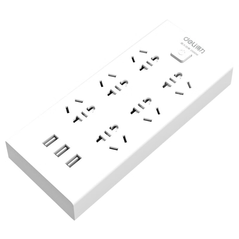 得力 (deli)USB智能插座 插排/插线板/接线板/排插/拖线板 3USB接口+6孔 总控3米 18284-03