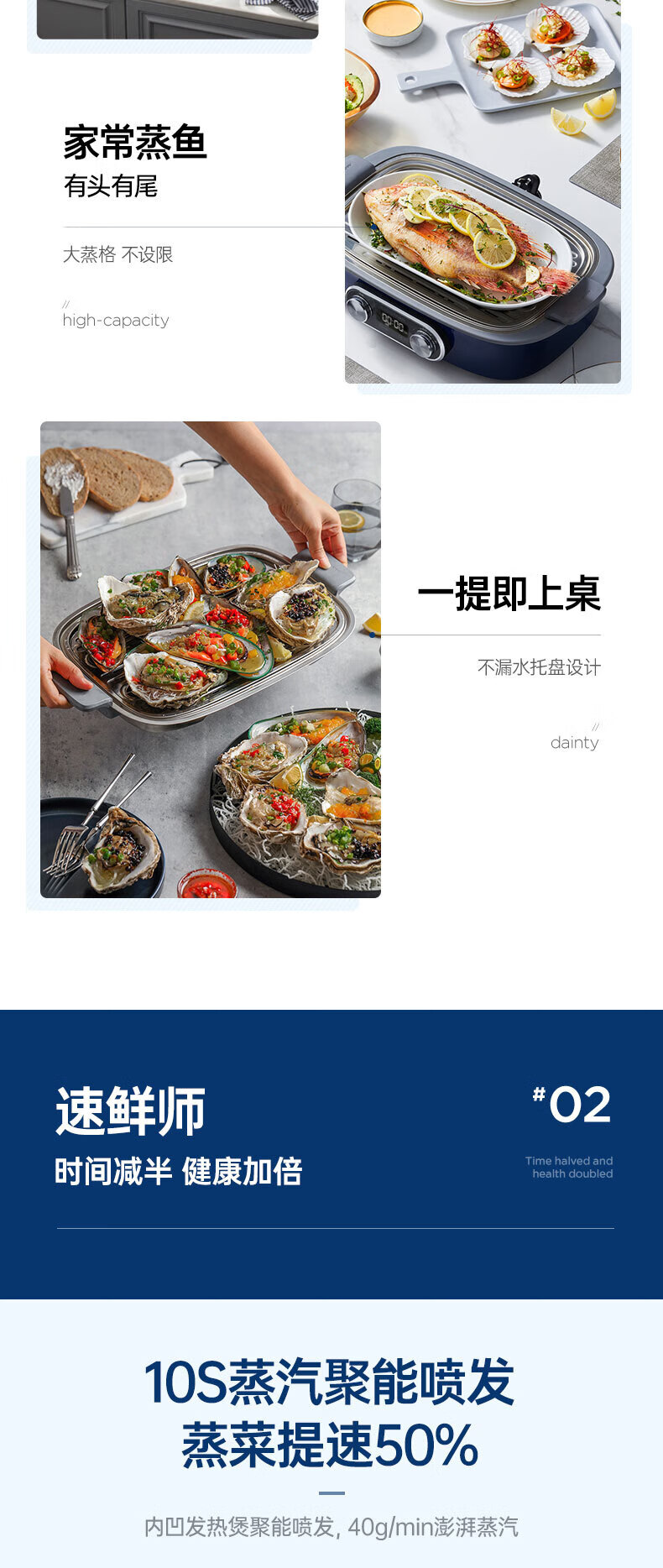 morphy richards摩飞多功能锅 家用蒸炖锅极速电蒸锅电炖锅蒸煮锅 12升容量双层上蒸下炖MR1168轻奢蓝