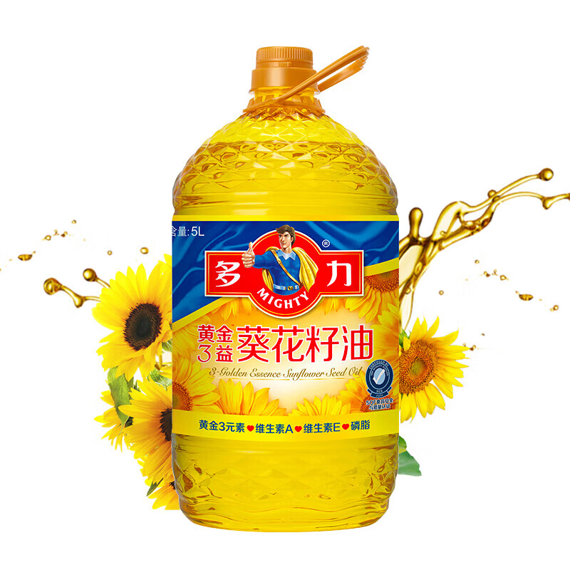 多力食用油小包装油 含维生素a 黄金3益葵花籽油 5L