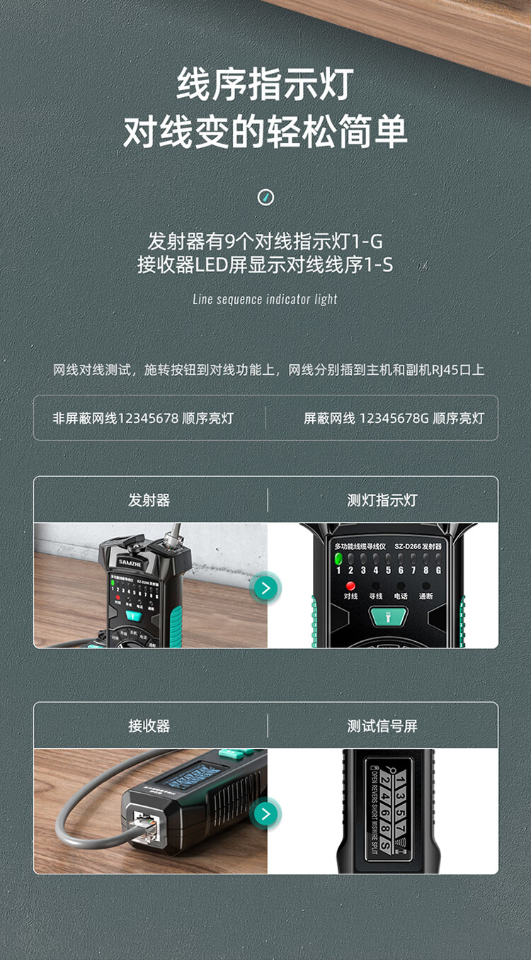 SAMZHE山泽 SZ-D266 网络寻线仪 多功能电话网络测线巡线仪【60V耐压/POE寻线套装】 抗干扰交换机寻线/